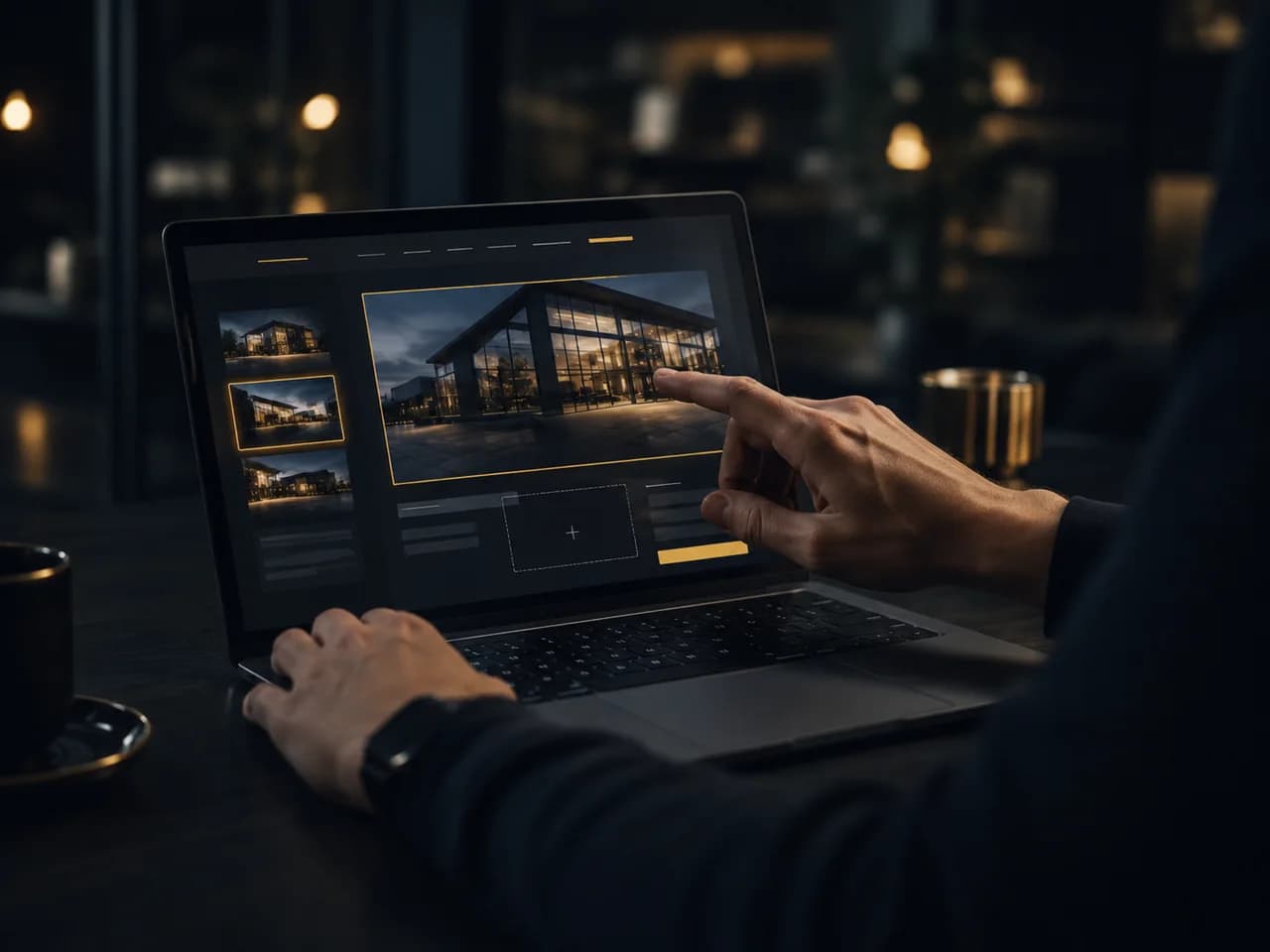 Hände bearbeiten die eigene Website am Laptop